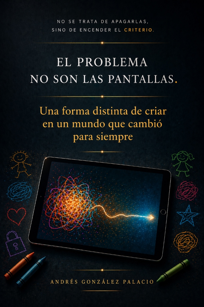 Portada del libro El problema no son las pantallas de Andrés González Palacio — crianza, tecnología y pensamiento crítico